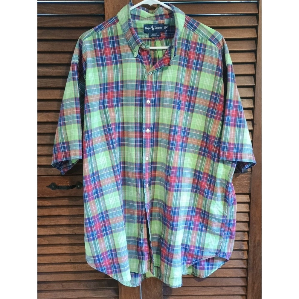 Polo Ralph Lauren‎ Oxford Blake Work Shirt Madras Plaid Long Sleeve Size XXL